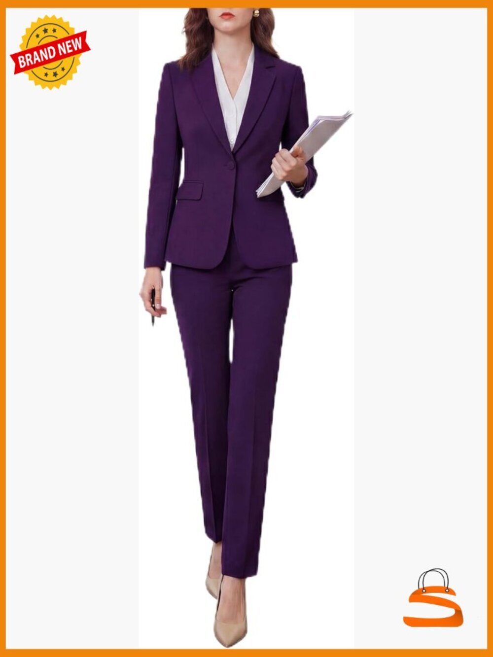 Wrinkle-Free Professional Pantsuit Set, Blazer & Trousers, XS-2XL